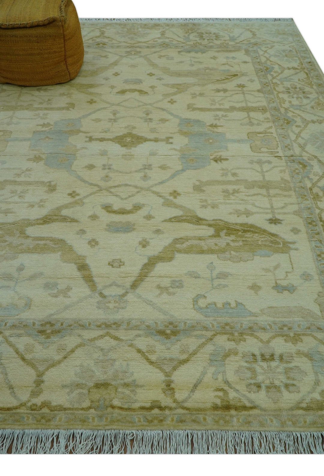 Traditional Oushak Design Ivory And Brown Hand Knotted 8x10 Wool Area Rug - The Rug Decor