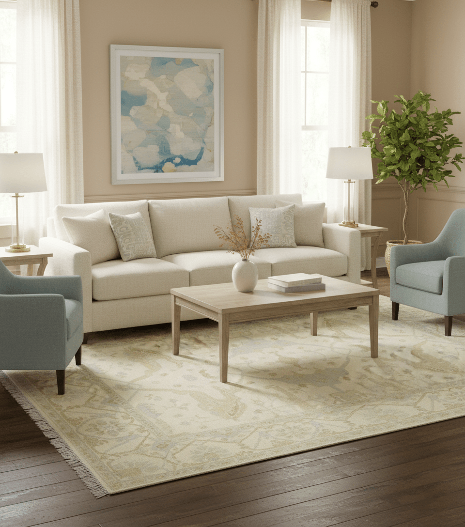 Traditional Oushak Design Ivory And Brown Hand Knotted 8x10 Wool Area Rug - The Rug Decor