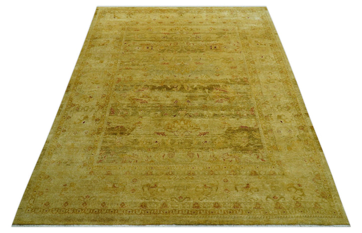 Traditional Oushak Design Olive And Rust Hand Knotted 9x12 Wool Area Rug - The Rug Decor