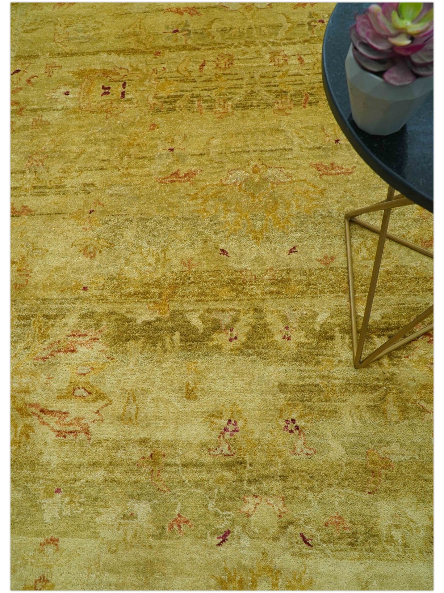 Traditional Oushak Design Olive And Rust Hand Knotted 9x12 Wool Area Rug - The Rug Decor