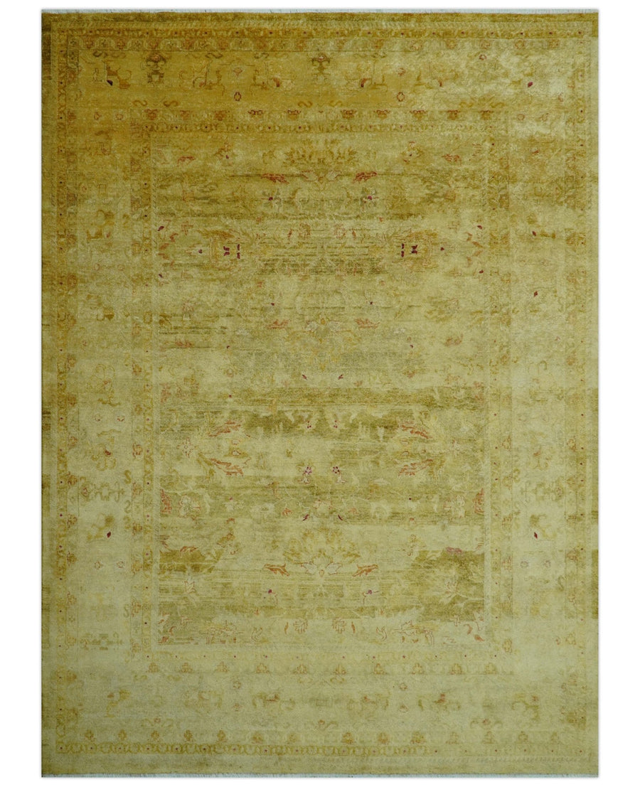 Traditional Oushak Design Olive And Rust Hand Knotted 9x12 Wool Area Rug - The Rug Decor