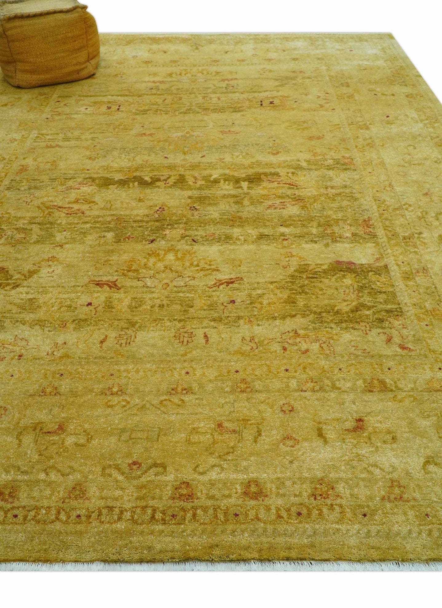 Traditional Oushak Design Olive And Rust Hand Knotted 9x12 Wool Area Rug - The Rug Decor