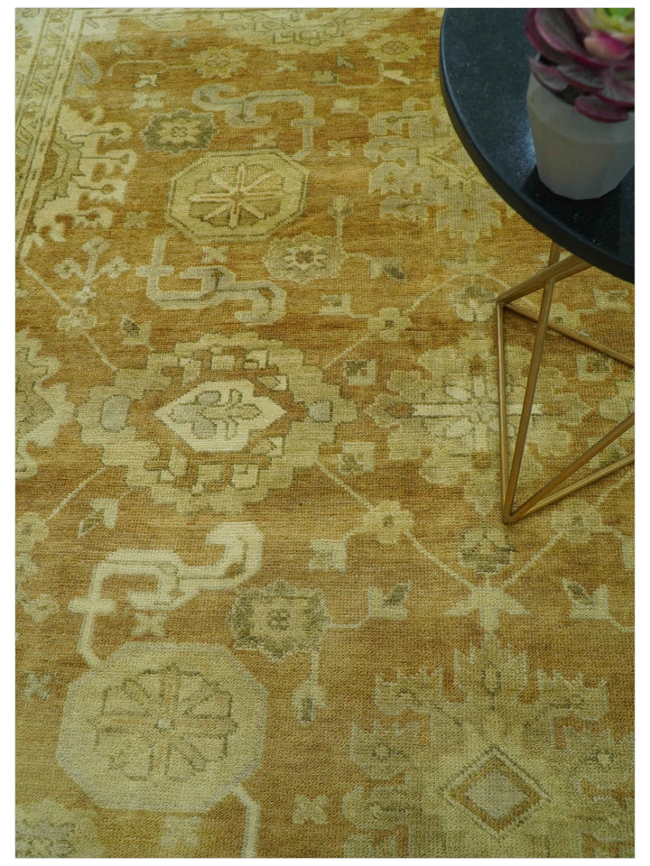 Traditional Oushak Design Rust And Beige Hand Knotted 8x10 Wool Area Rug - The Rug Decor
