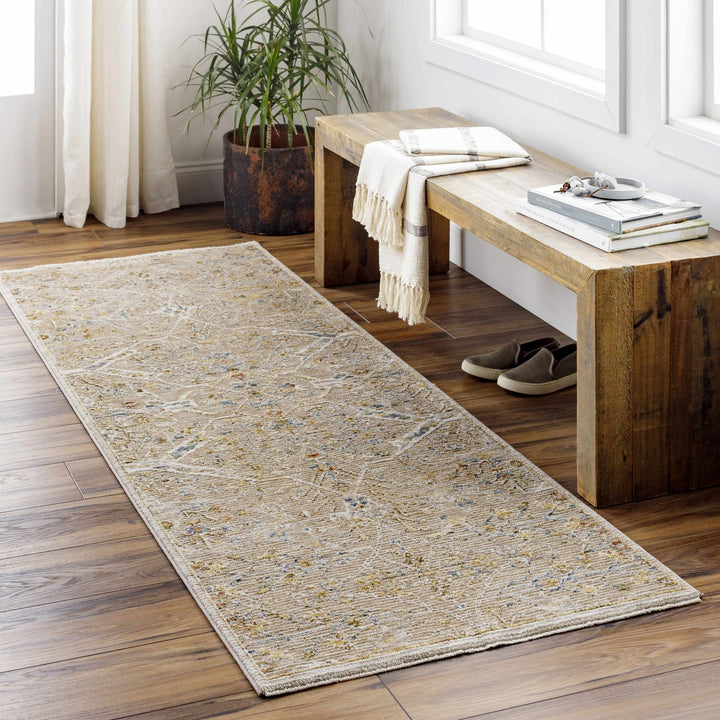 Traditional Oushak Design Tan Machine Woven Area Rug - The Rug Decor