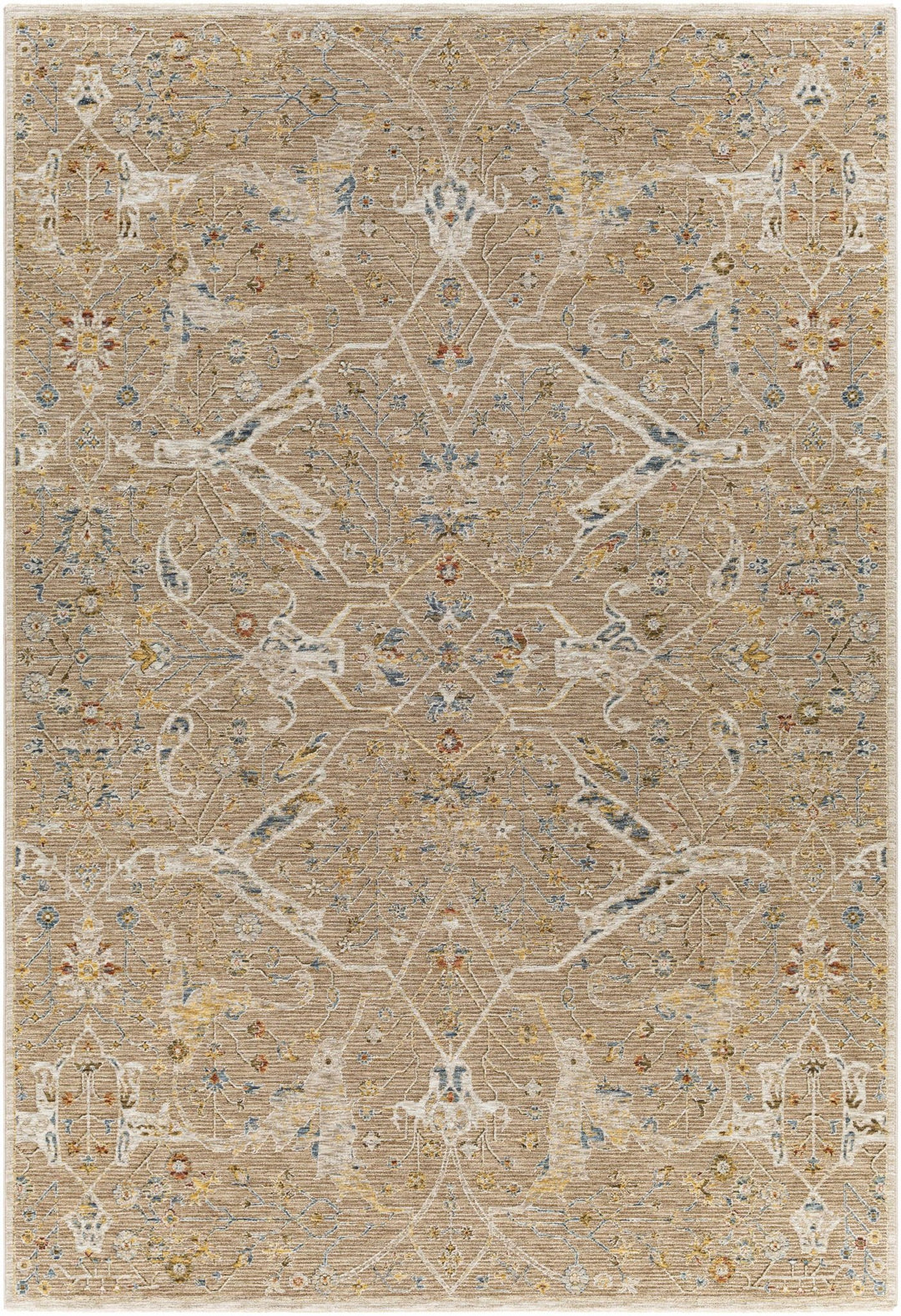 Traditional Oushak Design Tan Machine Woven Area Rug - The Rug Decor