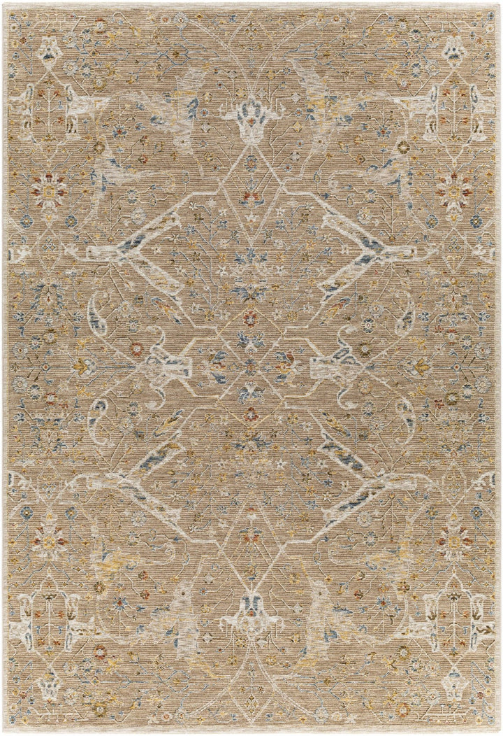 Traditional Oushak Design Tan Machine Woven Area Rug - The Rug Decor