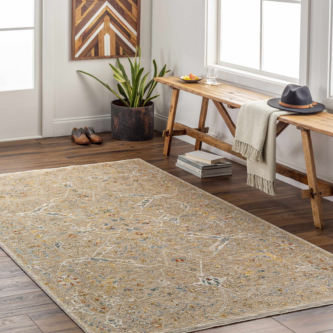 Traditional Oushak Design Tan Machine Woven Area Rug - The Rug Decor