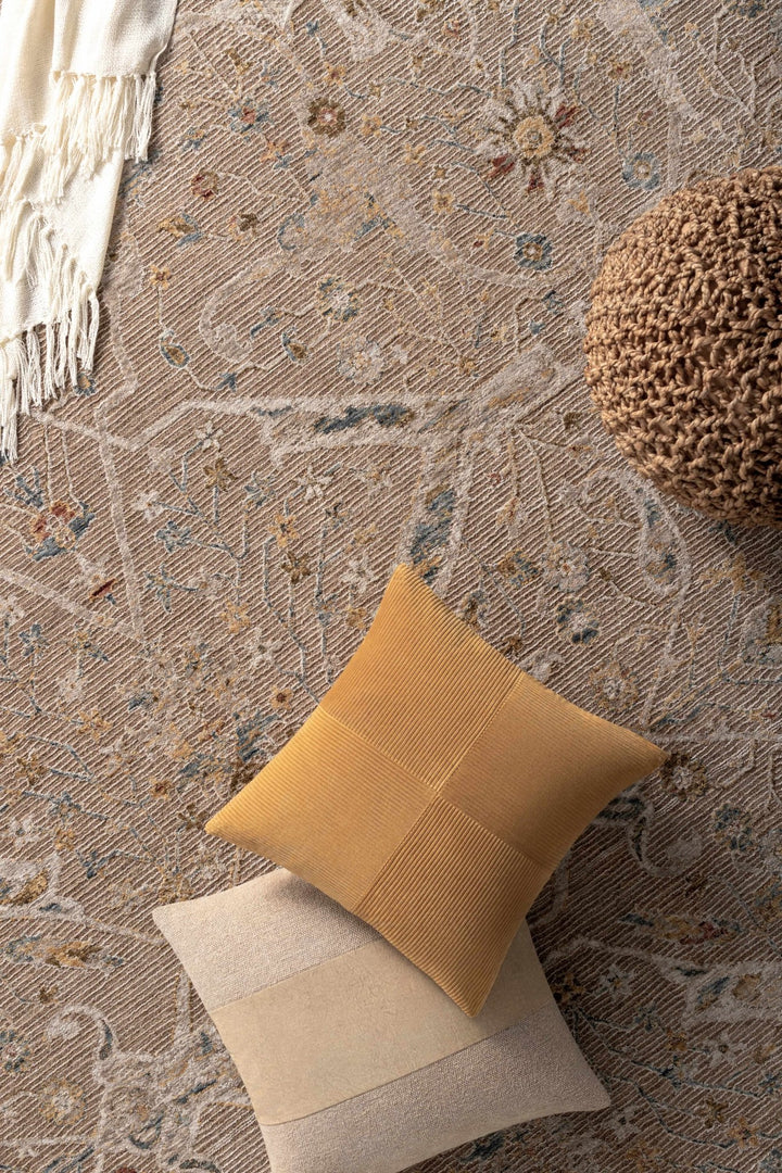 Traditional Oushak Design Tan Machine Woven Area Rug - The Rug Decor