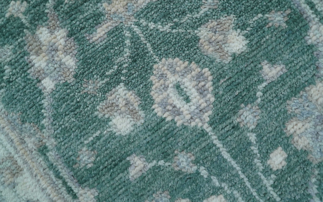Traditional Oushak Design Teal 2.6x8.6 Hand Knotted Wool Rug - The Rug Decor