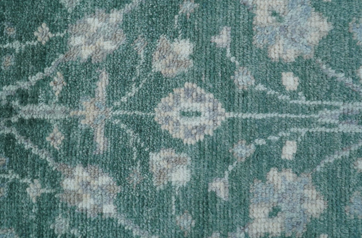 Traditional Oushak Design Teal 2.6x8.6 Hand Knotted Wool Rug - The Rug Decor