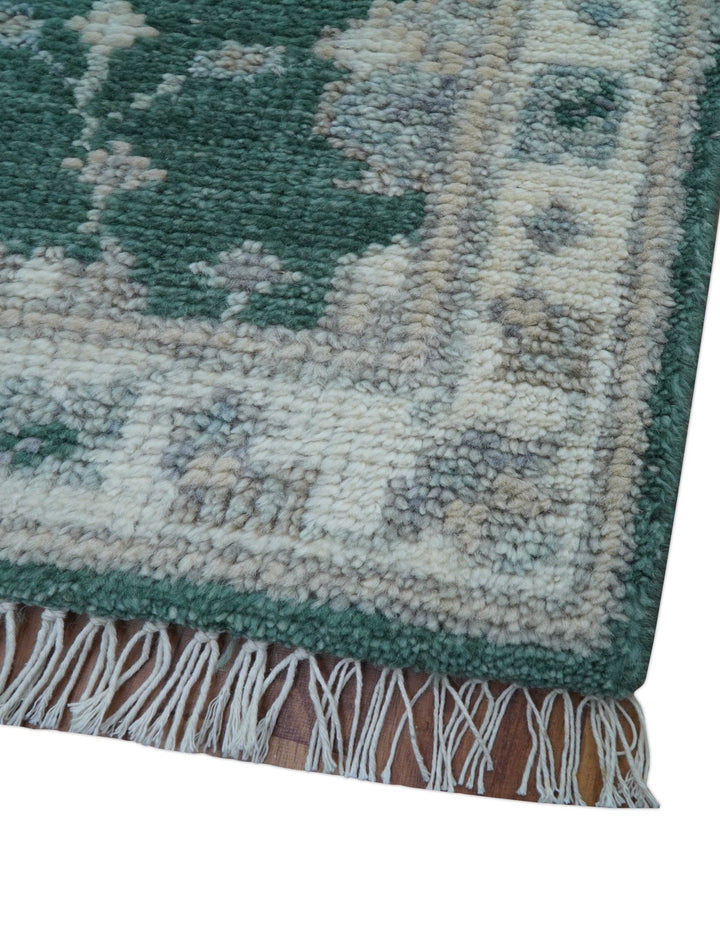 Traditional Oushak Design Teal 2.6x8.6 Hand Knotted Wool Rug - The Rug Decor