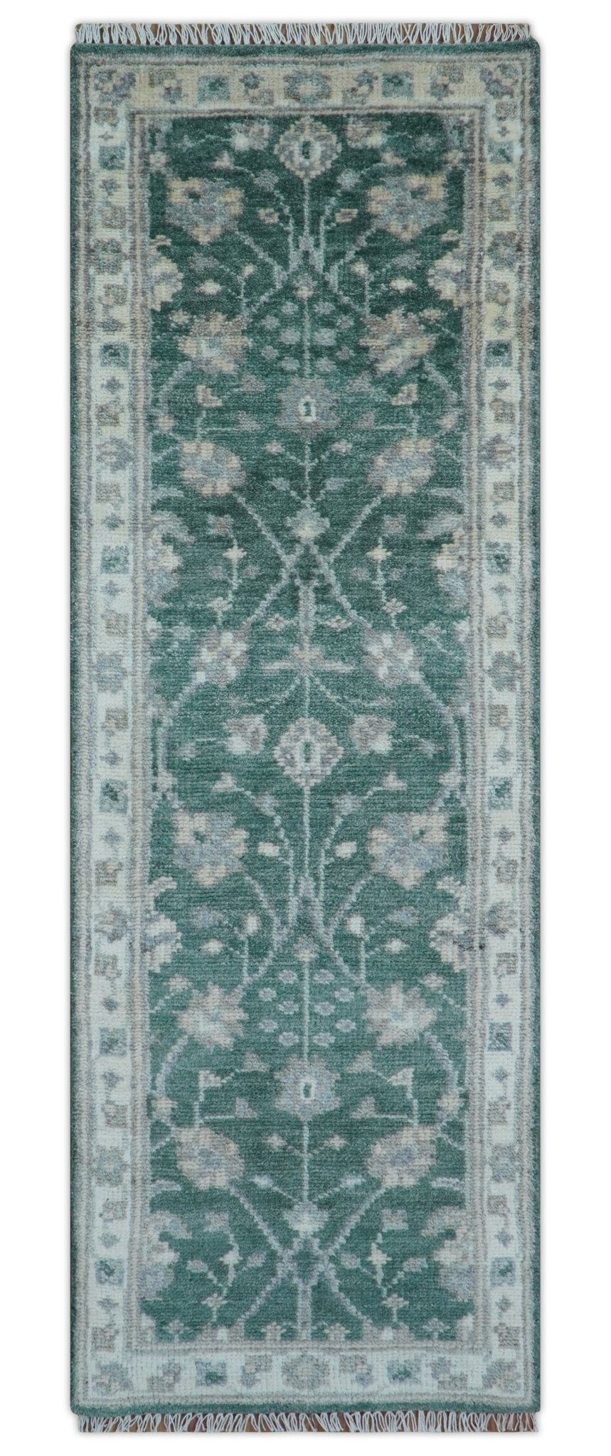 Traditional Oushak Design Teal 2.6x8.6 Hand Knotted Wool Rug - The Rug Decor