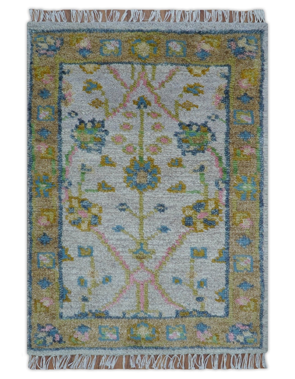 Traditional Oushak Green And Blue 2x3 Hand knotted Wool Rug - The Rug Decor