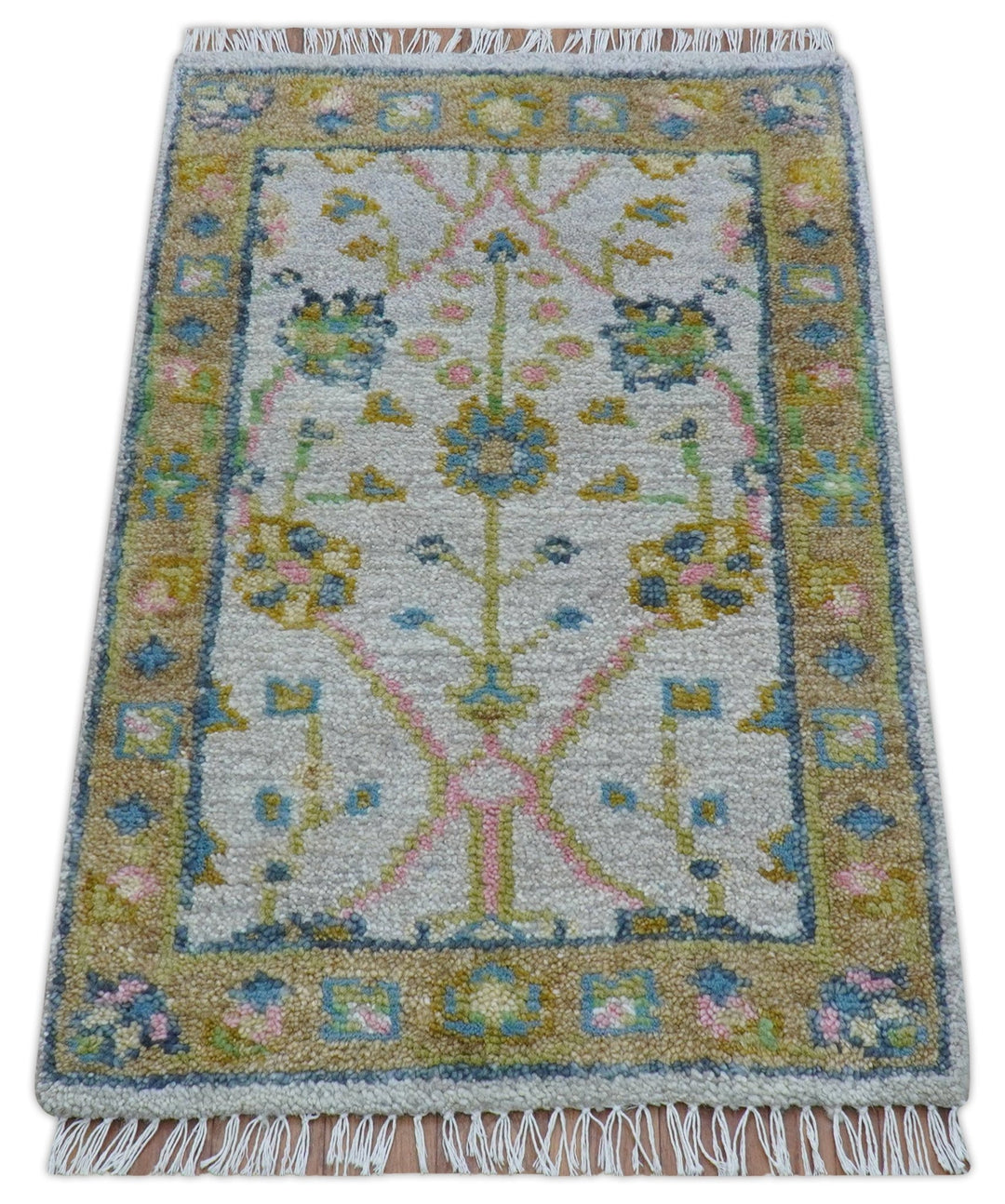 Traditional Oushak Green And Blue 2x3 Hand knotted Wool Rug - The Rug Decor
