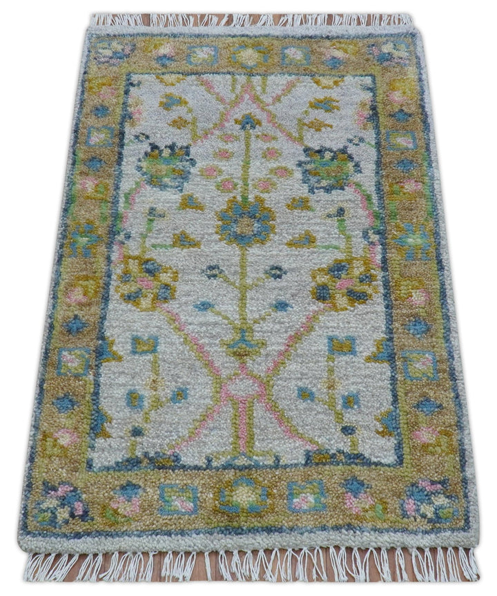 Traditional Oushak Green And Blue 2x3 Hand knotted Wool Rug - The Rug Decor