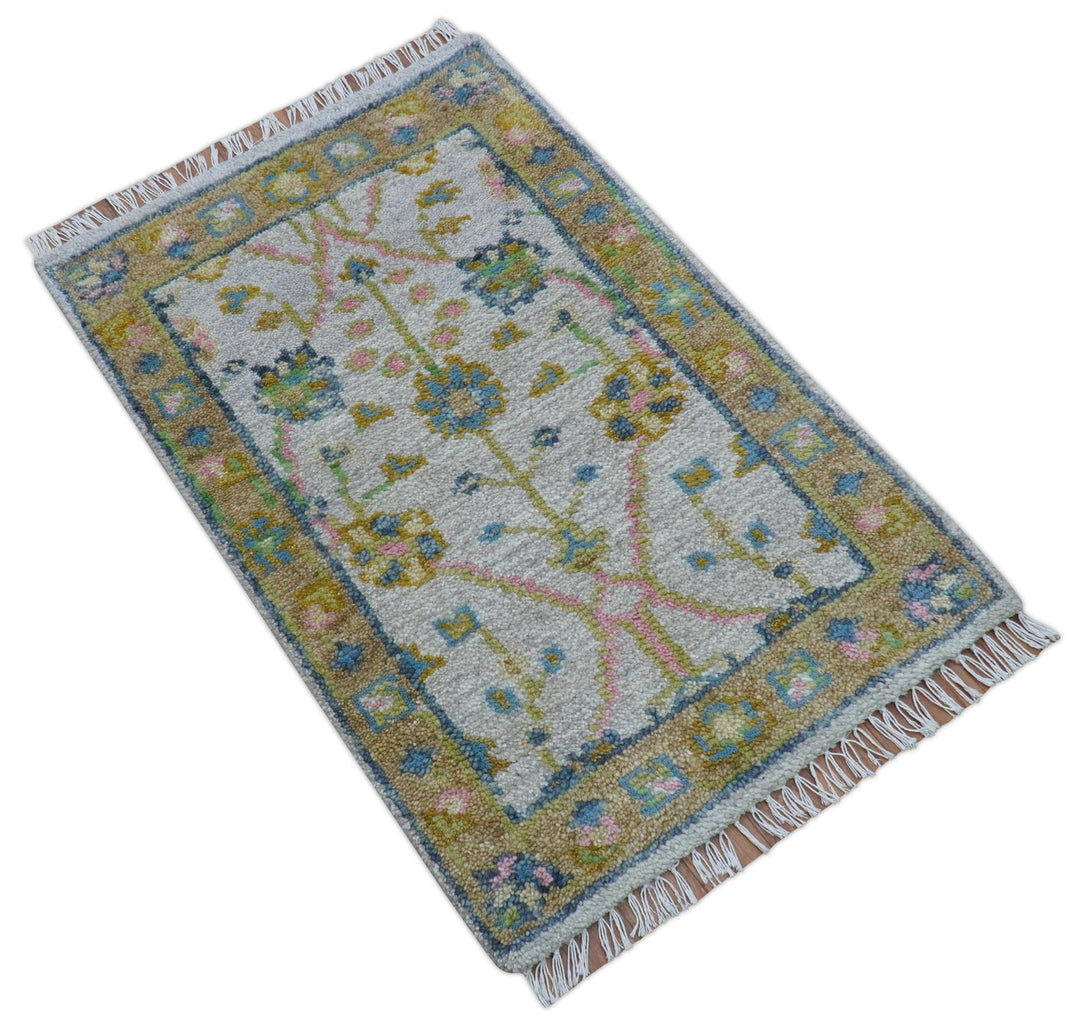 Traditional Oushak Green And Blue 2x3 Hand knotted Wool Rug - The Rug Decor