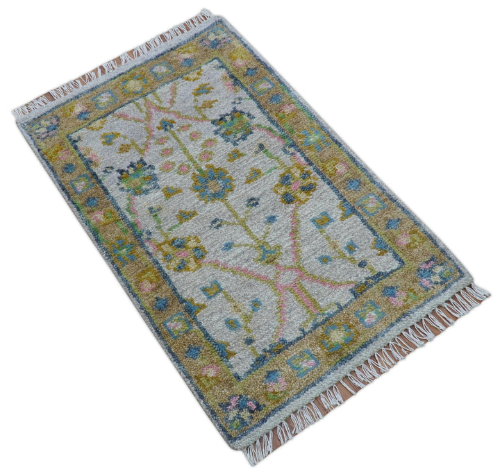 Traditional Oushak Green And Blue 2x3 Hand knotted Wool Rug - The Rug Decor