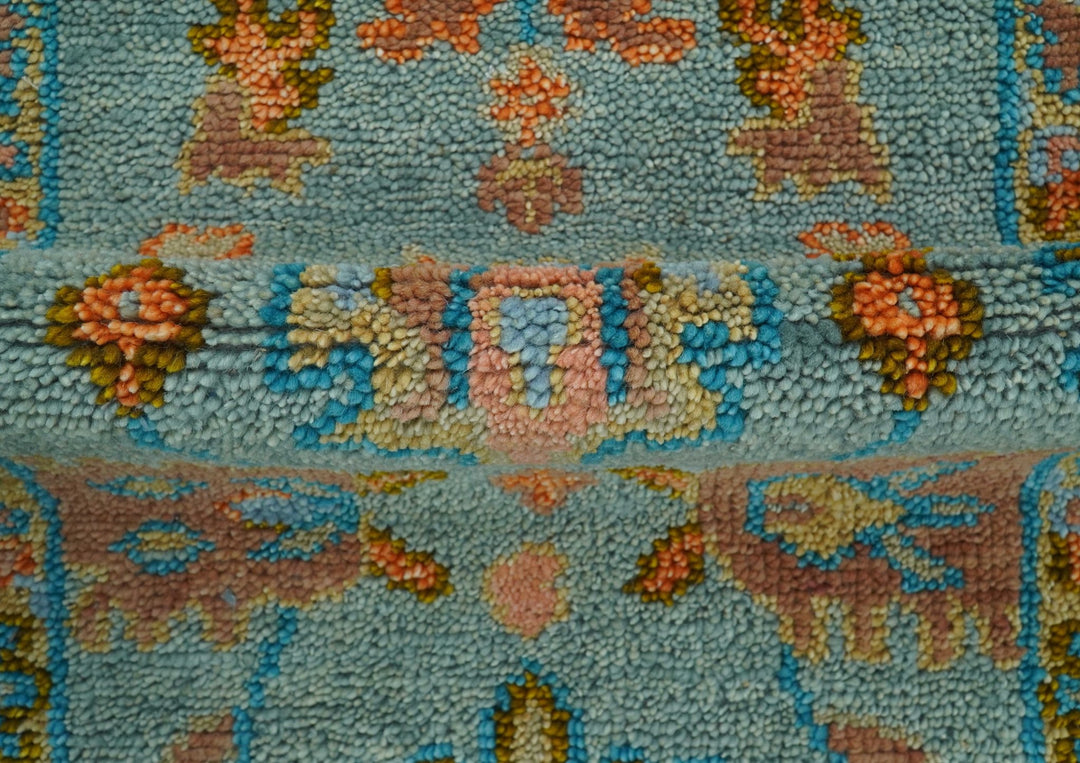 Traditional Oushak Teal And Rust Hand Knotted 2.6x8 Wool Area Rug - The Rug Decor