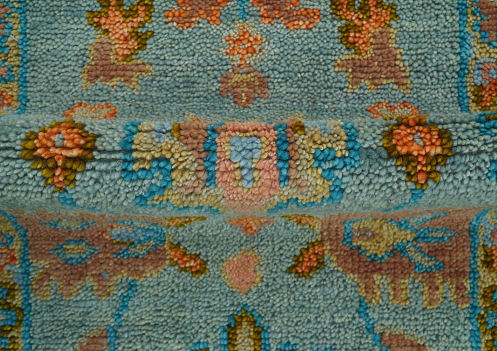Traditional Oushak Teal And Rust Hand Knotted 2.6x8 Wool Area Rug - The Rug Decor