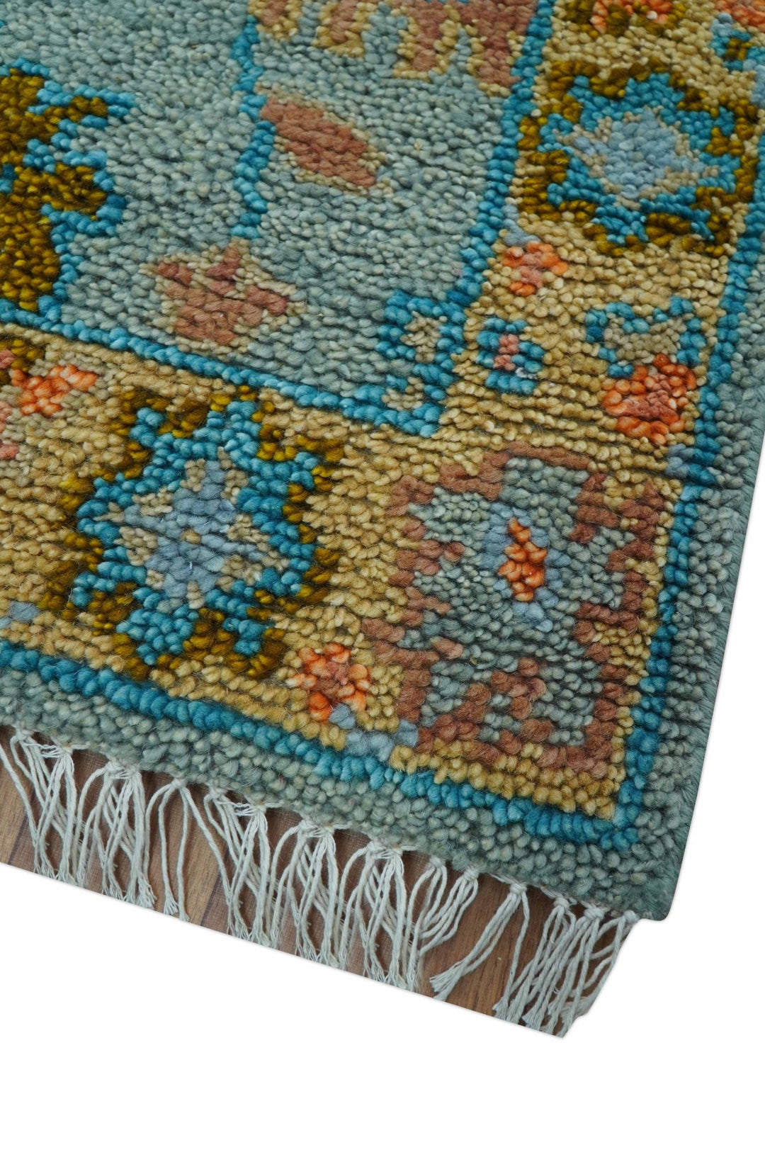 Traditional Oushak Teal And Rust Hand Knotted 2.6x8 Wool Area Rug - The Rug Decor