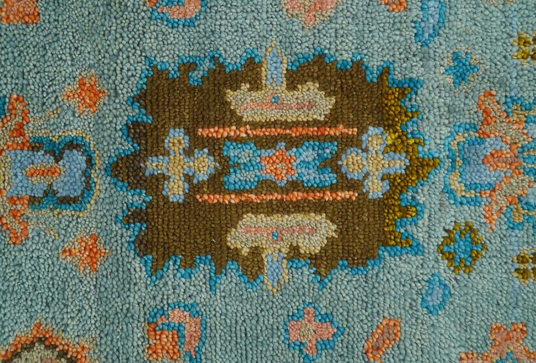 Traditional Oushak Teal And Rust Hand Knotted 2.6x8 Wool Area Rug - The Rug Decor