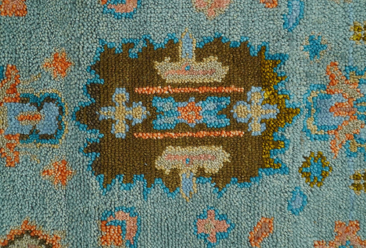 Traditional Oushak Teal And Rust Hand Knotted 2.6x8 Wool Area Rug - The Rug Decor