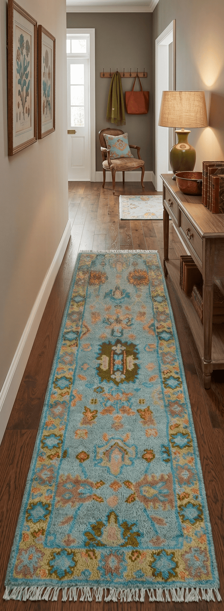 Traditional Oushak Teal And Rust Hand Knotted 2.6x8 Wool Area Rug - The Rug Decor