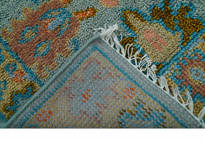 Traditional Oushak Teal And Rust Hand Knotted 2.6x8 Wool Area Rug - The Rug Decor