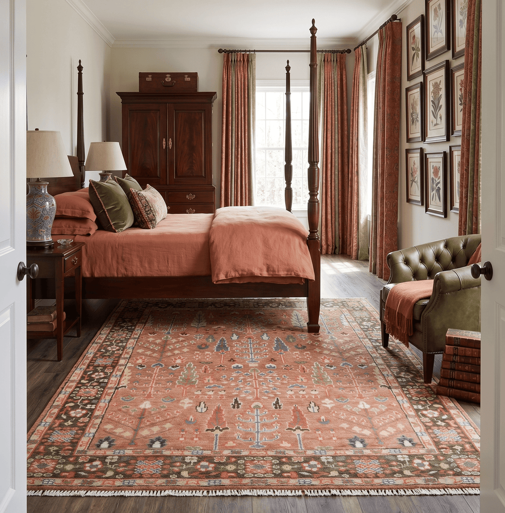 Traditional Oushak Tree of Life Rust and Brown Hand Knotted Wool Rug - The Rug Decor
