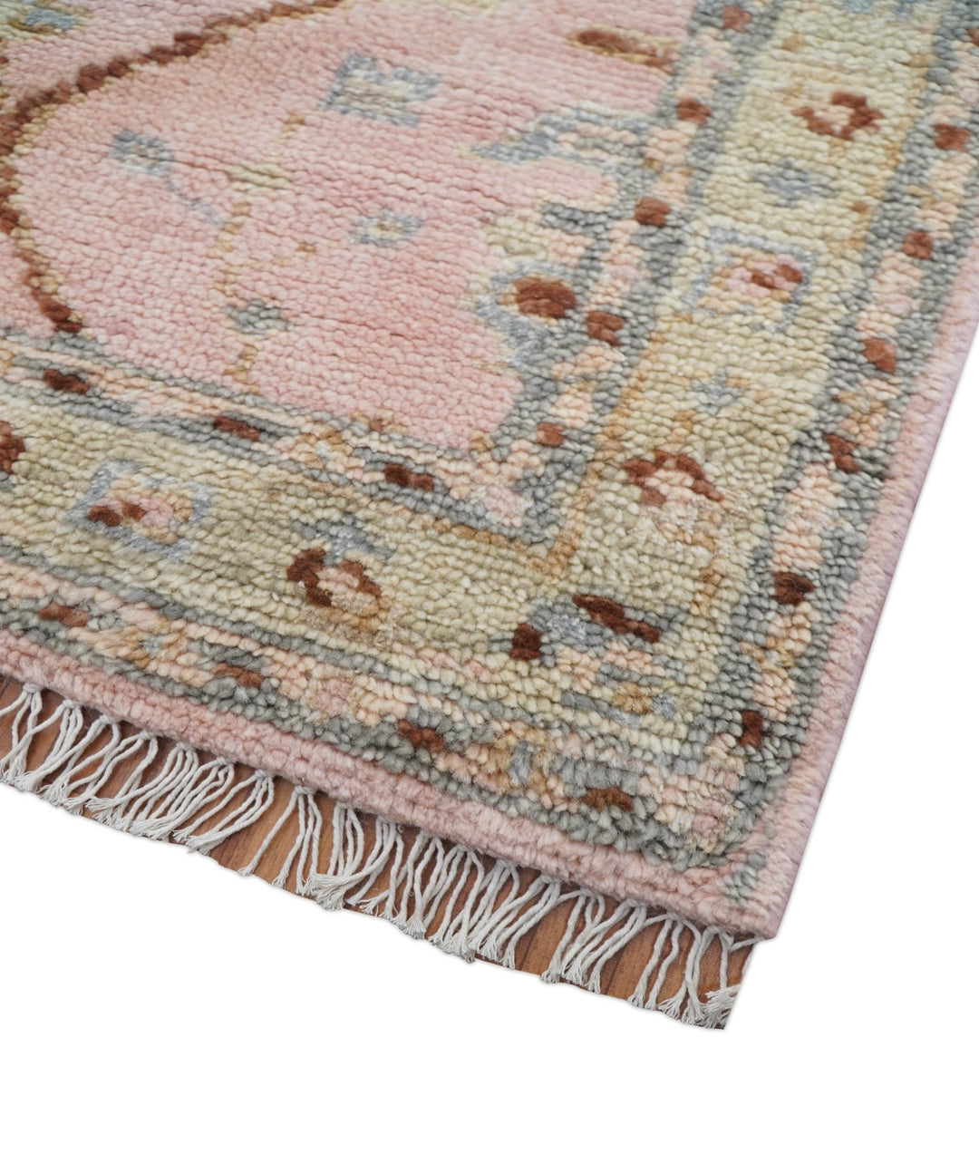 Traditional Peach And Brown Hand Knotted 3x5 Wool Rug - The Rug Decor