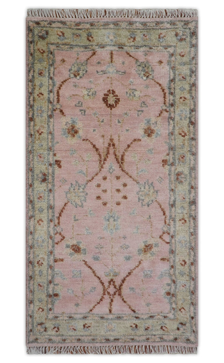 Traditional Peach And Brown Hand Knotted 3x5 Wool Rug - The Rug Decor