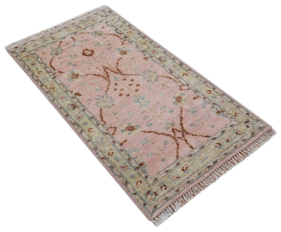 Traditional Peach And Brown Hand Knotted 3x5 Wool Rug - The Rug Decor