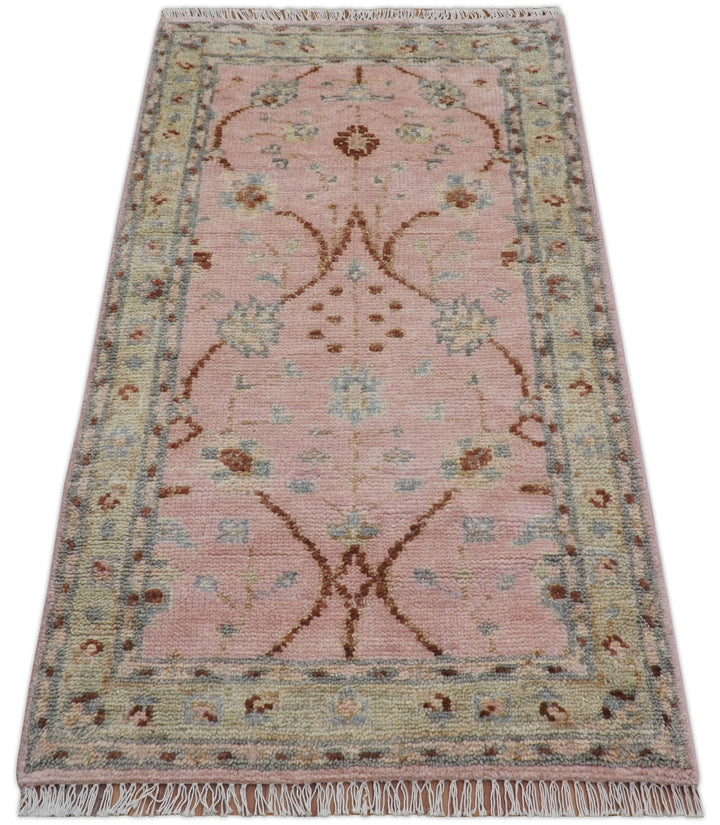 Traditional Peach And Brown Hand Knotted 3x5 Wool Rug - The Rug Decor