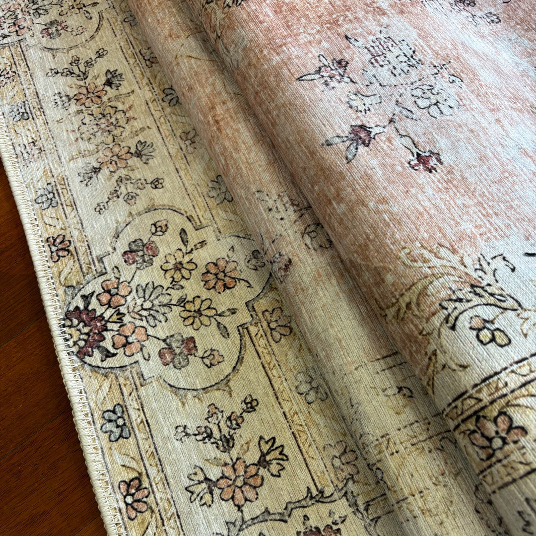 Traditional Peach Machine Washable Cotton Area Rug - The Rug Decor