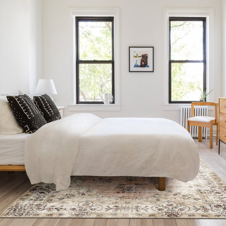 Traditional Peach Machine Washable Cotton Area Rug - The Rug Decor