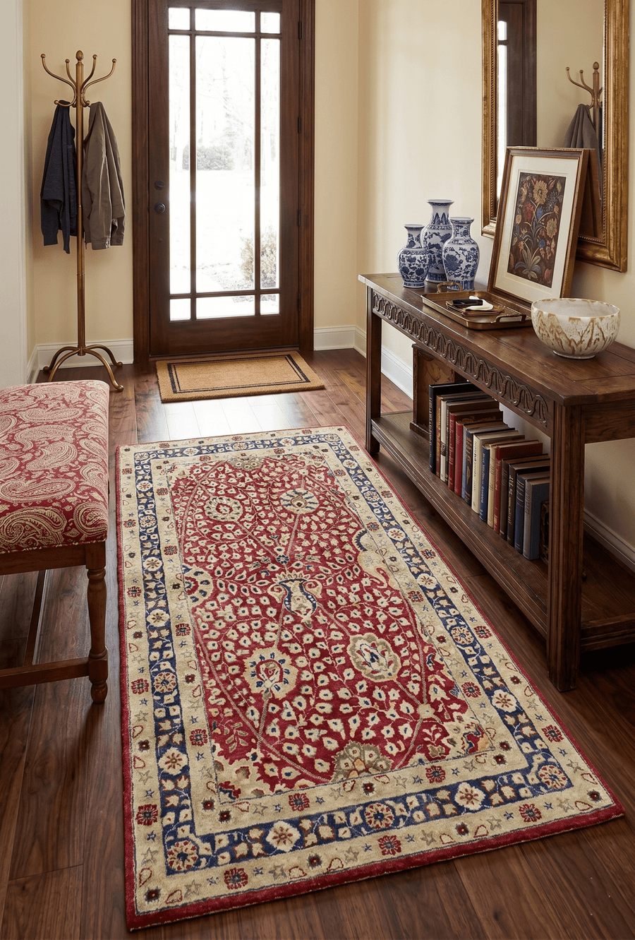 Traditional Red and Gold Hand Tufted 5x8 Wool Area Rug - The Rug Decor