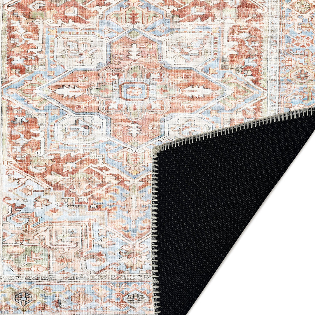 Traditional Rust And Beige Machine Washable Cotton Area Rug - The Rug Decor