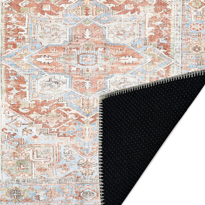 Traditional Rust And Beige Machine Washable Cotton Area Rug - The Rug Decor