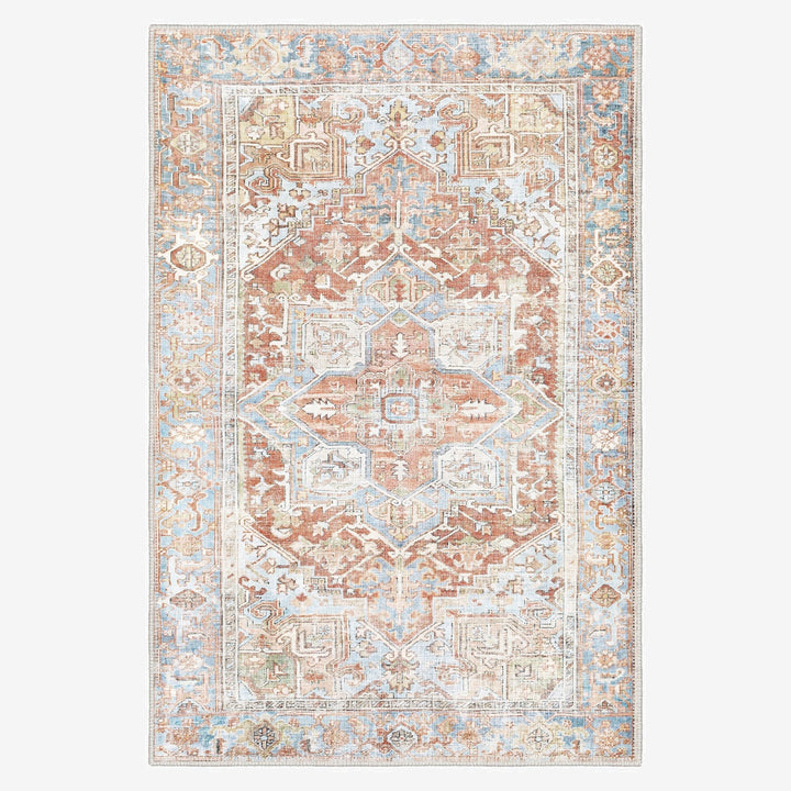 Traditional Rust And Beige Machine Washable Cotton Area Rug - The Rug Decor