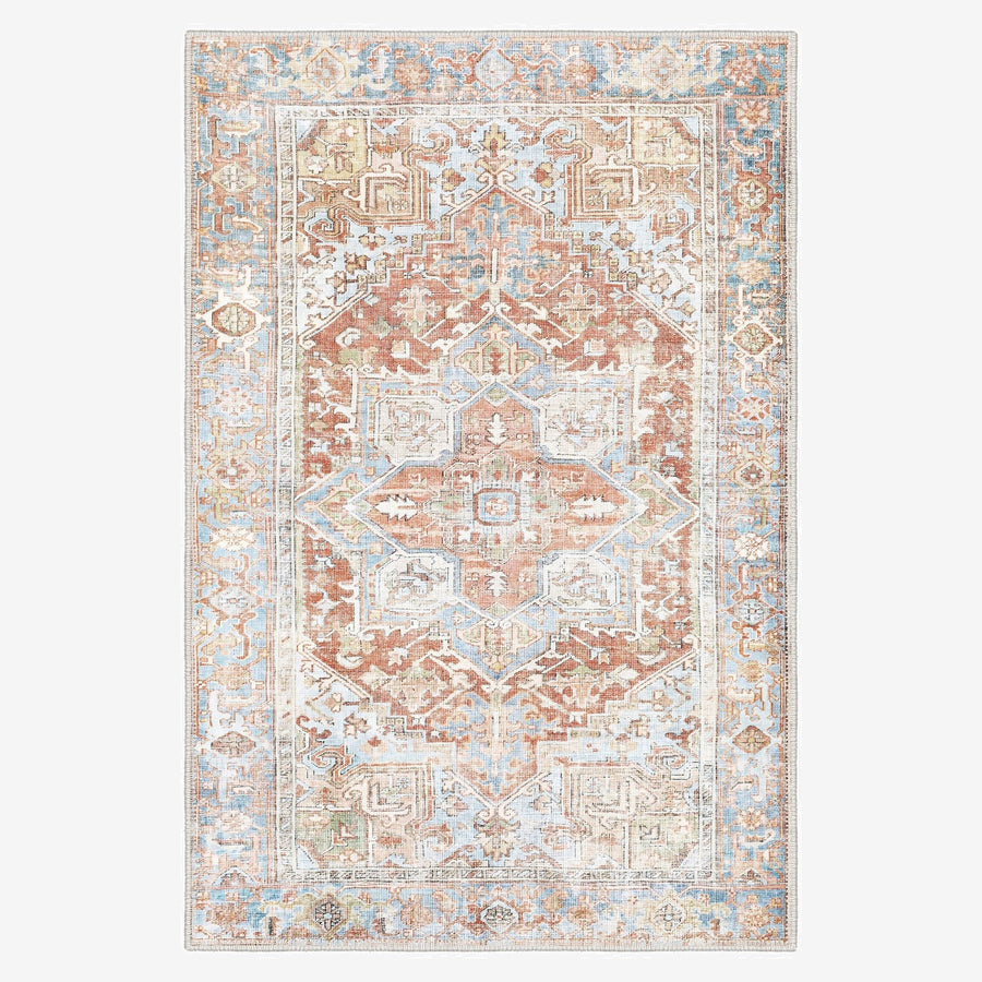 Traditional Rust And Beige Machine Washable Cotton Area Rug - The Rug Decor