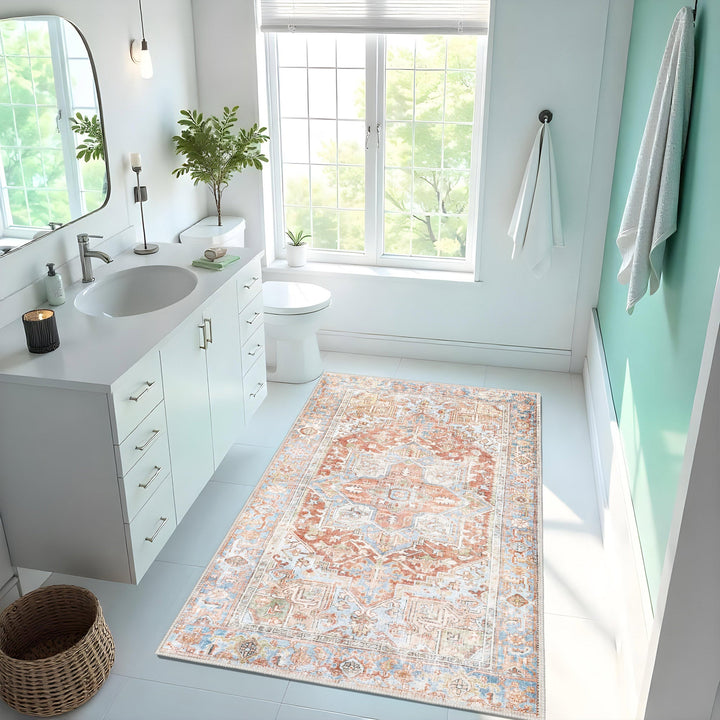 Traditional Rust And Beige Machine Washable Cotton Area Rug - The Rug Decor