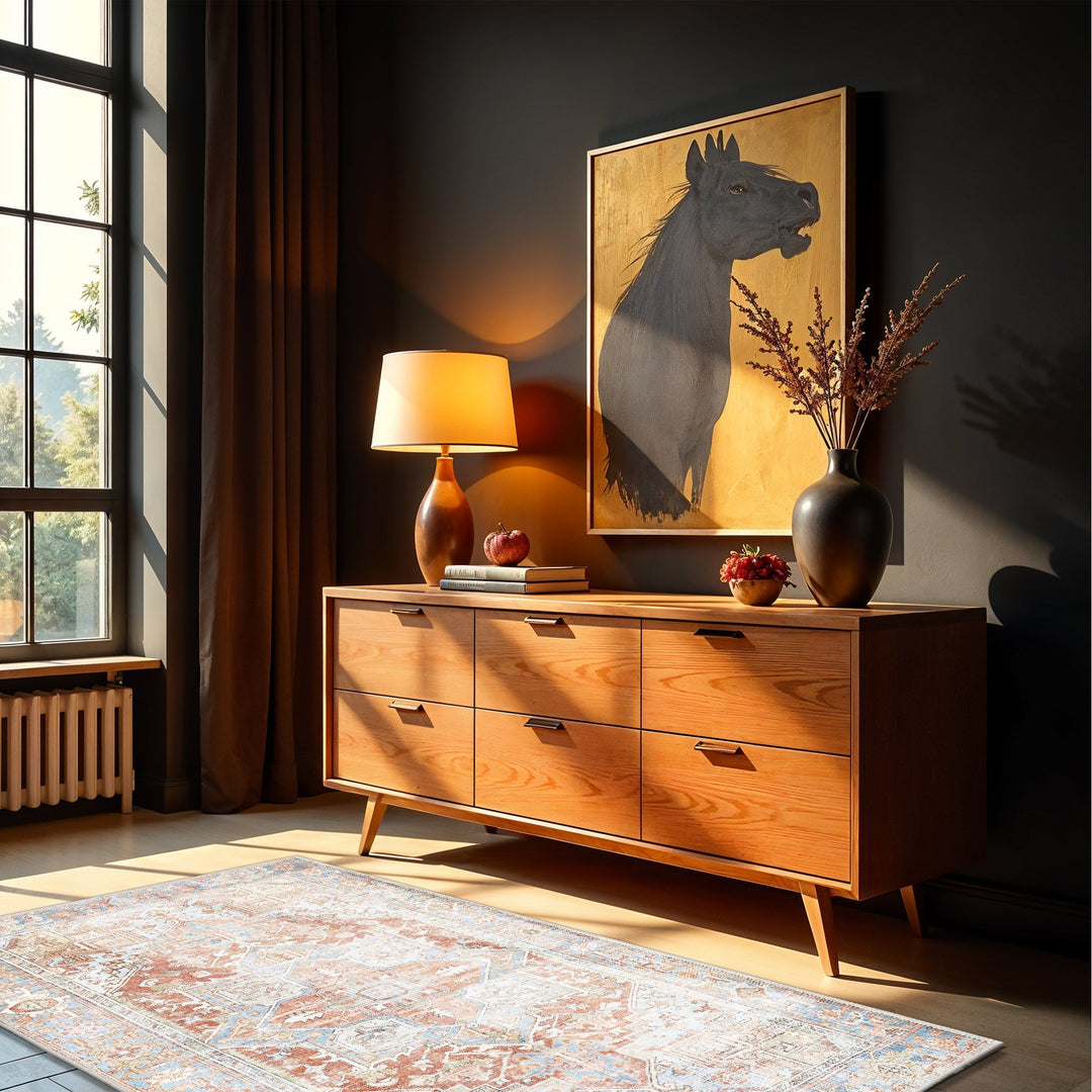Traditional Rust And Beige Machine Washable Cotton Area Rug - The Rug Decor