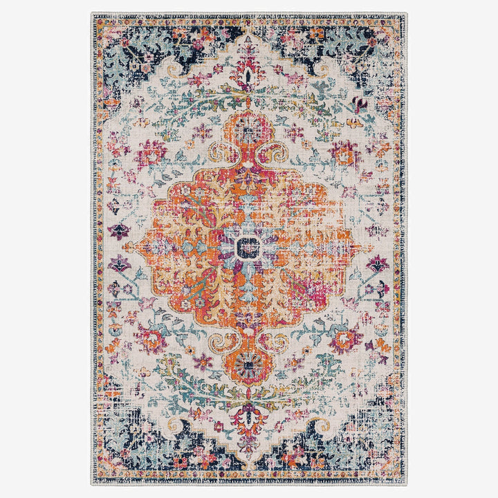 Traditional Rust And Blue Machine Washable Cotton Area Rug - The Rug Decor