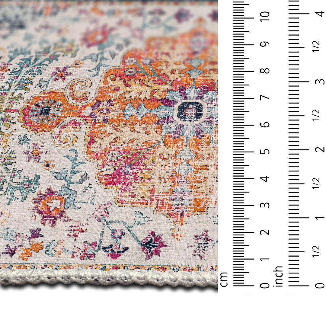 Traditional Rust And Blue Machine Washable Cotton Area Rug - The Rug Decor