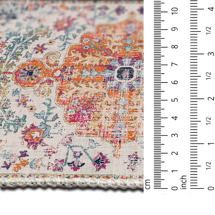Traditional Rust And Blue Machine Washable Cotton Area Rug - The Rug Decor