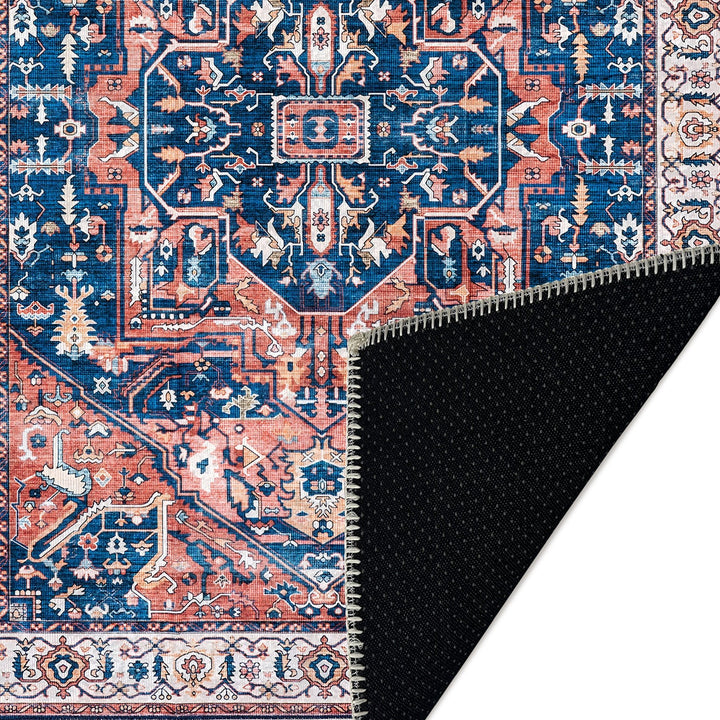 Traditional Rust And Blue Machine Washable Cotton Area Rug - The Rug Decor