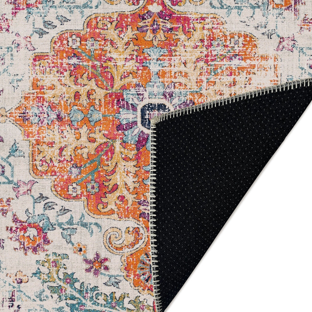 Traditional Rust And Blue Machine Washable Cotton Area Rug - The Rug Decor
