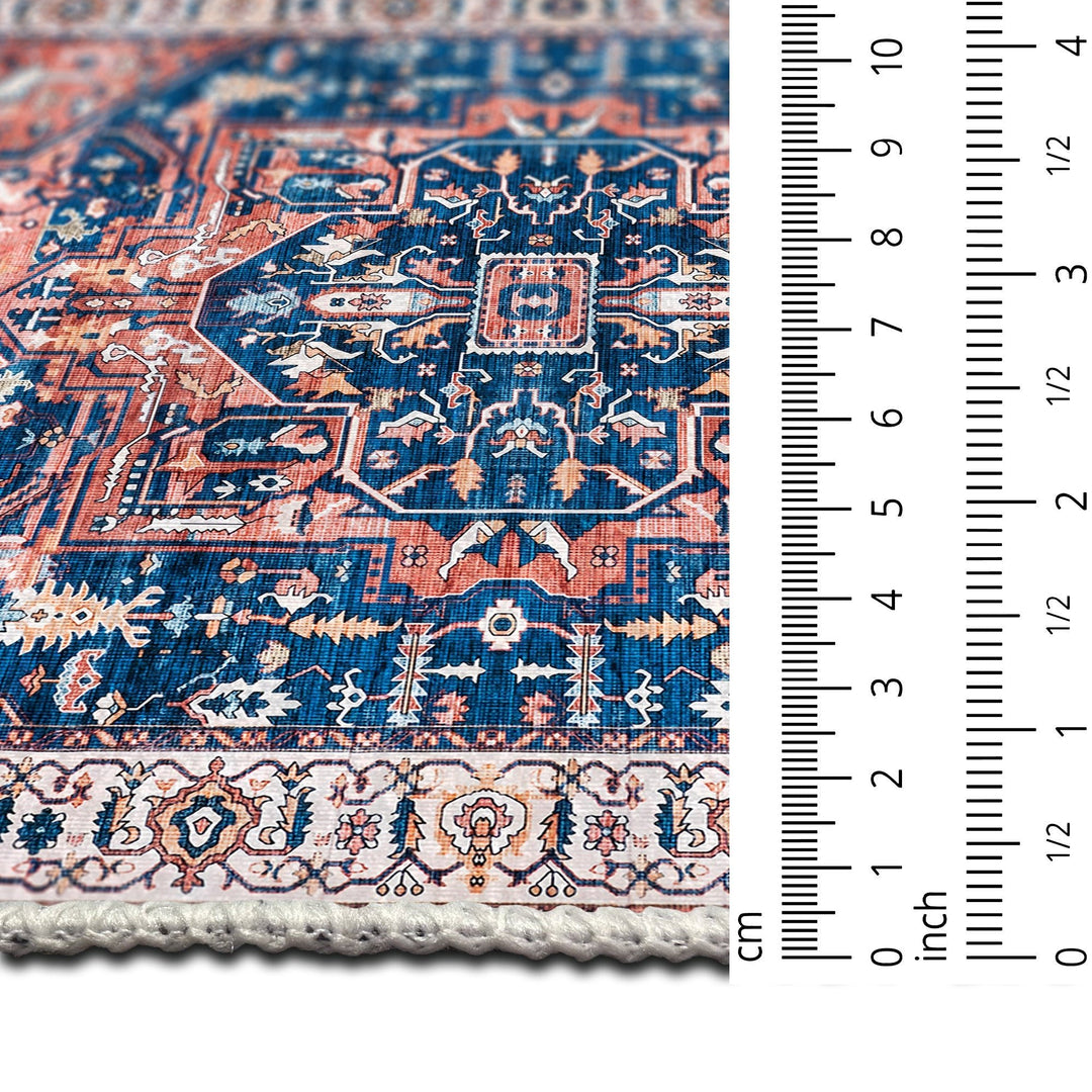 Traditional Rust And Blue Machine Washable Cotton Area Rug - The Rug Decor