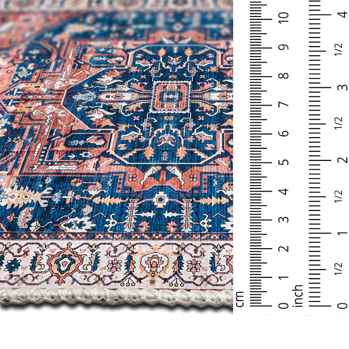 Traditional Rust And Blue Machine Washable Cotton Area Rug - The Rug Decor