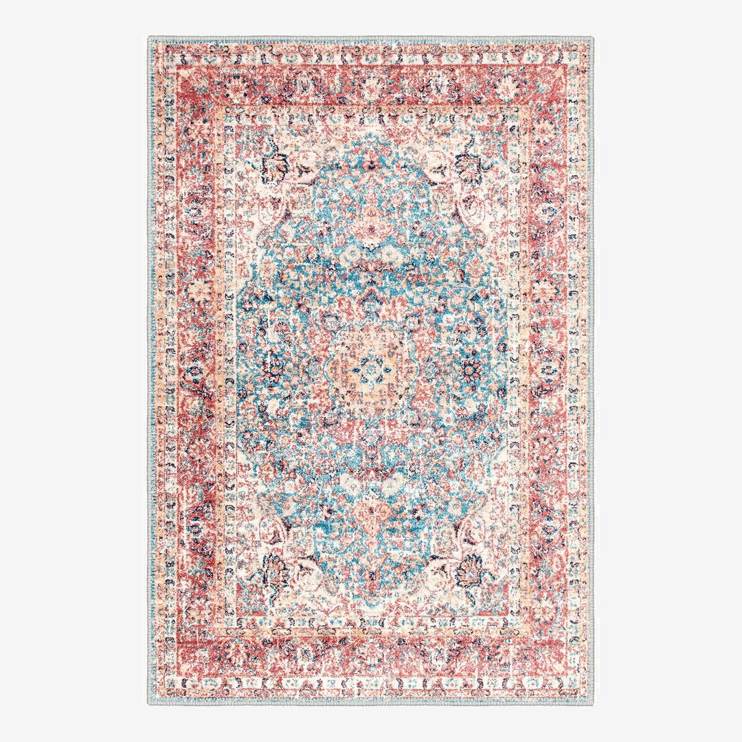Traditional Rust And Blue Machine Washable Cotton Rug - The Rug Decor